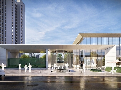 现代小区景观 示范区 小型花园 室外会客 曲线景观