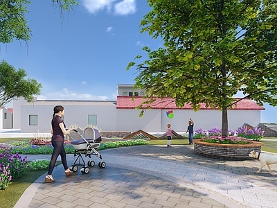 新中式中式乡村公园 乡村公园 景墙 坐凳 小品