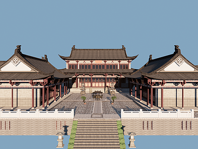 中式古建筑 中式古建筑 唐风宫殿群 宫殿群 木结构 大殿
