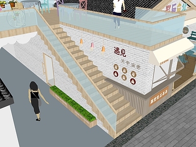 现代商业街 商业店铺 天台 咖啡店