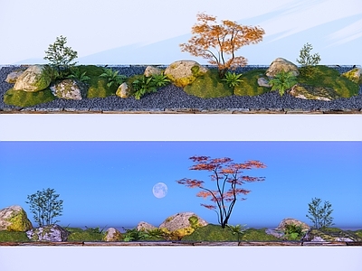 新中式日式庭院小品 庭院青苔石头造景 苔藓石头组合造景 长条庭院景观 天井庭院景观 山水禅意景观