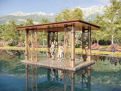 现代新中式廊架 长廊 花架 廊架 文化长廊