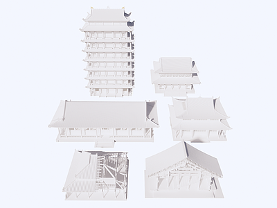 中式古建筑 白膜 古建 结构