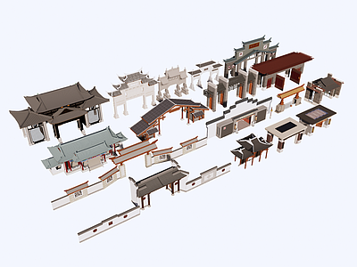 中式古建筑 牌坊 小区大门