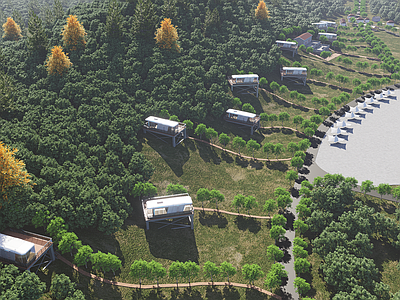 现代简约其他工业建筑 现代太空舱 山体地形
