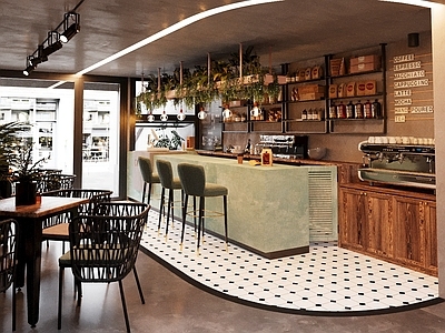 现代咖啡厅 奶茶店 吧台吧椅 点单台