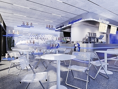 现代奶茶店 科技风甜品店 休闲桌椅