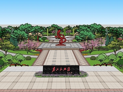 现代简约广场景观 党建广场 行政广场 城市广场 红色主题 街头景观