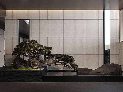 现代景墙 入口景墙 前厅景观 松树水景 公司形象景墙