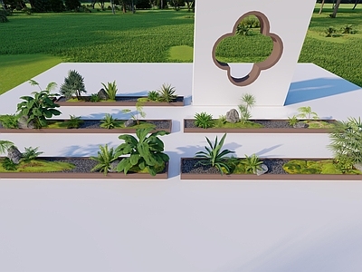 现代新中式庭院小品 中式小景 现代小景 植物造景