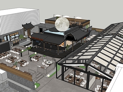 新中式中式商业景观 屋顶酒吧 商业改造 花园餐厅