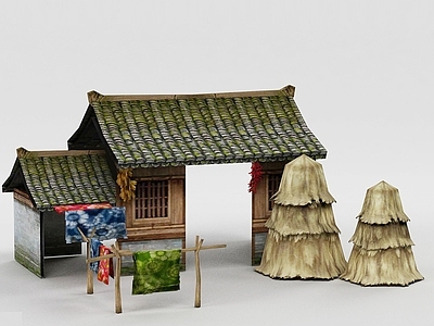 现代办公大厅 古代茅草屋