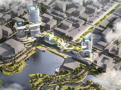 现代办公楼 未来感建筑 超高层办公楼 滨水综合体