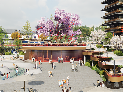 新中式游客中心 商业景观 高差建筑 桃花树