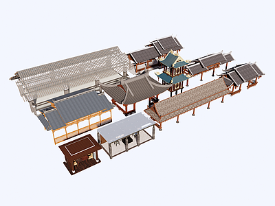 中式古建筑 古建 亭子 廊架