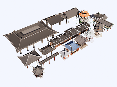 中式古建筑 古建 亭子 廊架