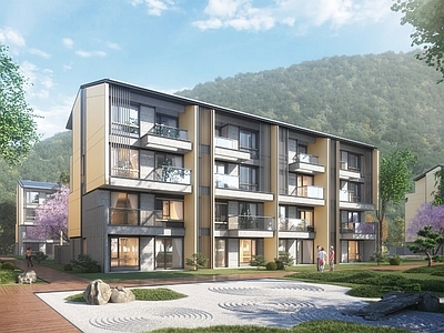 新中式现代多层住宅 别墅 洋房 叠拼小高层 坡屋顶 立面住宅
