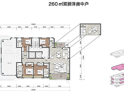 现代新中式住宅楼建筑 四代宅260户型 未来社区户型方案 复式四代宅户型 洋房四代宅户型 空中庭院户型方案 施工图
