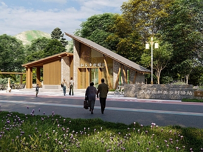 新中式其他公共建筑 新中式乡村驿站 自行车驿站