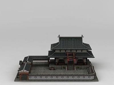 现代办公大厅 古代阁楼庭院