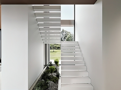 现代极简楼梯间 现代楼梯 极简楼梯 楼梯 双跑楼梯 楼梯景观
