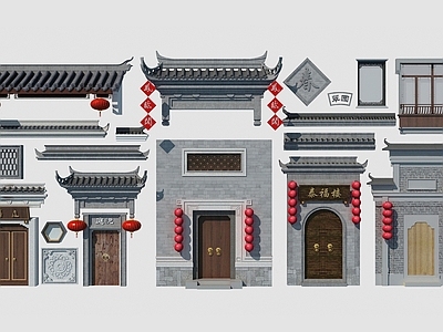 中式古建 徽派民居建筑 门头门面 徽派建筑构件