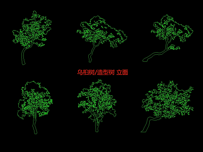 现代新中式综合植物图库 乌桕树 立面树 造型树 施工图