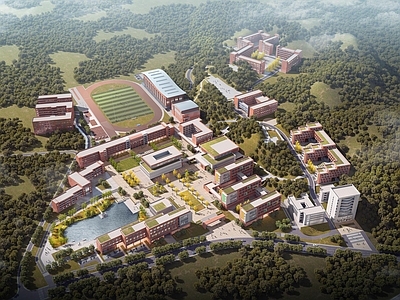 现代简约学校建筑 中学 小学 图书馆 教学楼 宿舍楼