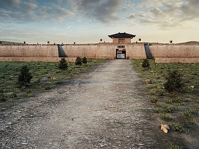 中式古建 围城 草坪 城门