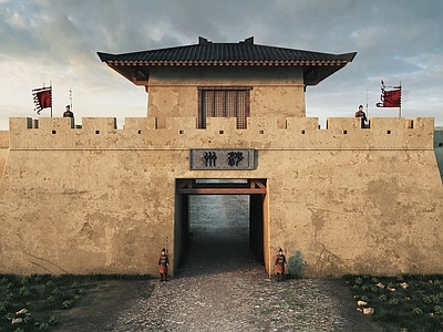 中式古建 城门 古城 守门人