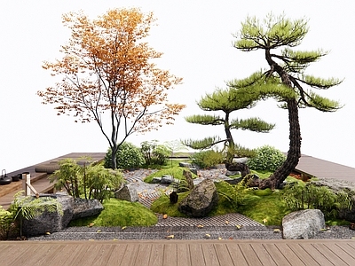 新中式庭院小品 微地形 枯山水 植物造景 景观石头 苔藓