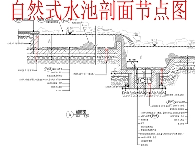 现代新中式其他景观 自然式水池剖面图 施工图