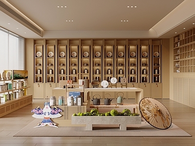 新中式茶叶店 茶具店 茶叶 茶饼 茶壶 茶柜