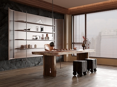 中式新中式茶室 别墅茶室 阳台茶室 实木茶桌椅组合 茶叶柜 茶具组合