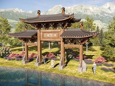 现代新中式牌坊牌楼 牌坊 大门 入口大门 寨门