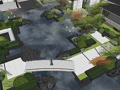 新中式中式别墅庭院 新中式庭院景观 新中式展示区景观 新中式庭院水景 禅意会客空间