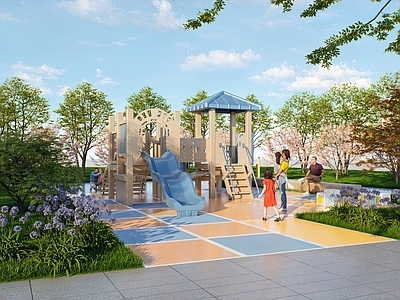 现代儿童游乐区 儿童活动设施 滑梯