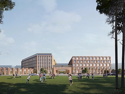 现代学校建筑 红砖学校 中学 现代