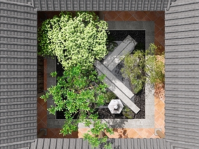 现代庭院 天井庭院景观 庭院小品 景观造景 汀步 四水归堂