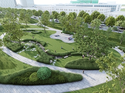 现代景观公园 雨水花园 儿童戏水乐园 公园景观 下凹绿地