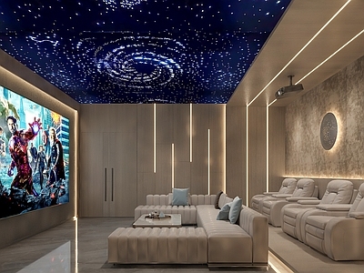 现代影音室 地下室 星空顶 投影仪