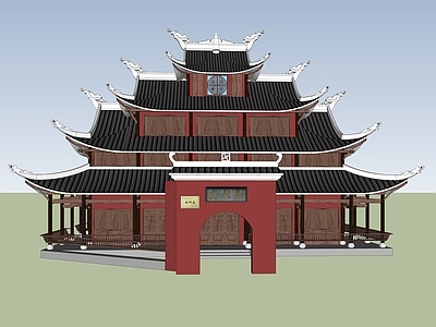 中式古建筑 财神庙 大殿