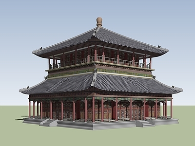中式古建筑 茶楼钟楼 古建