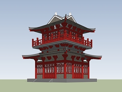 中式古建筑 古建塔 双层塔楼 四角楼