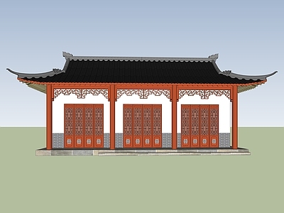 中式古建筑 古建厢房 庑殿顶建筑 古建