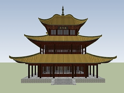 中式古建筑 古建塔 四角塔 三层塔