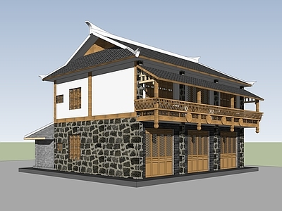 中式新中式乡村民房 乡村民宿 二层民房 新中式建筑