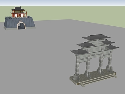 中式新中式古建筑 牌坊 城门楼
