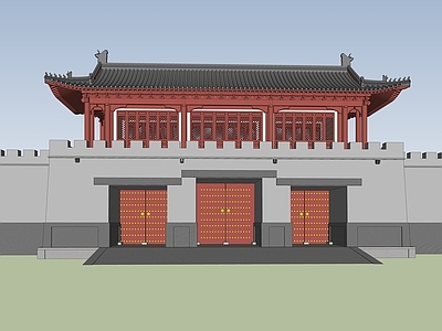 新中式中式古建筑 城门 古建城门楼 歇山顶