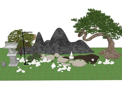 中式假山 松树假山禅意景观 植物组合